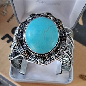 Turquoise Stone Silver-Tone Cuff Bracelet by JCPenney